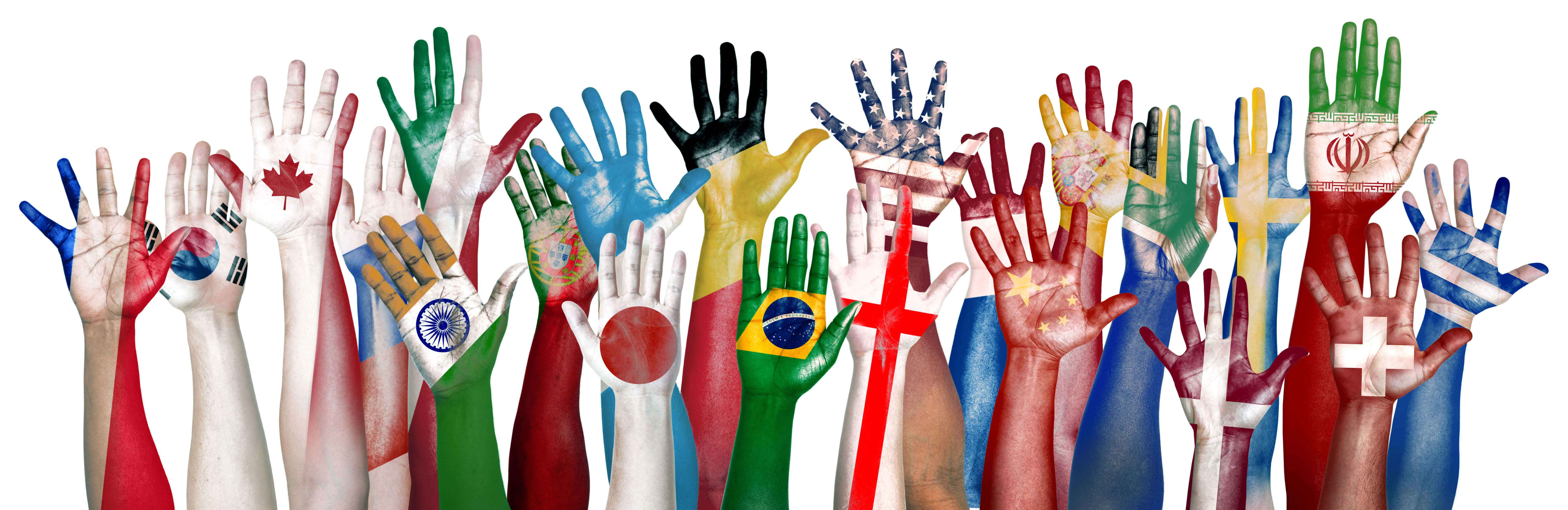 Hands with flags