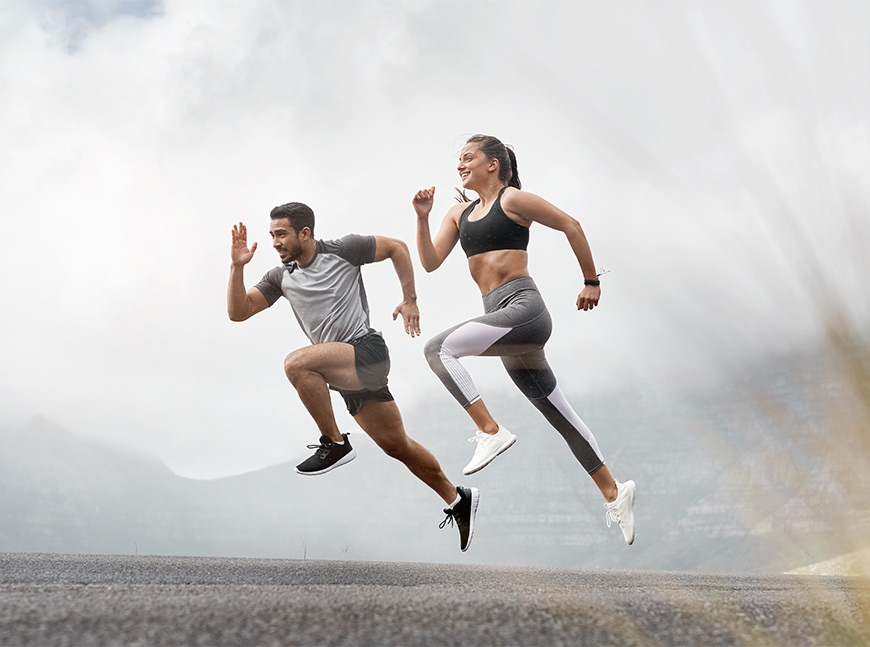 Man and woman running