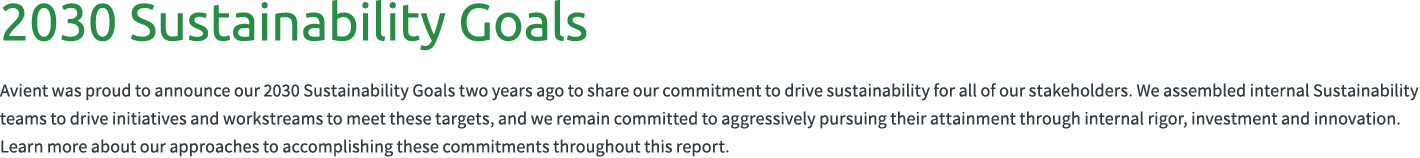 2030 Sustainability Goals Avient was proud to announce our 2030 Sustainability Goals two years ago to share our comm...